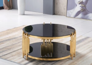 glass and metal coffee table