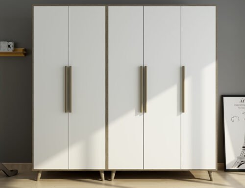 Minimalist 4-Door Storage Wardrobe – White & Wood